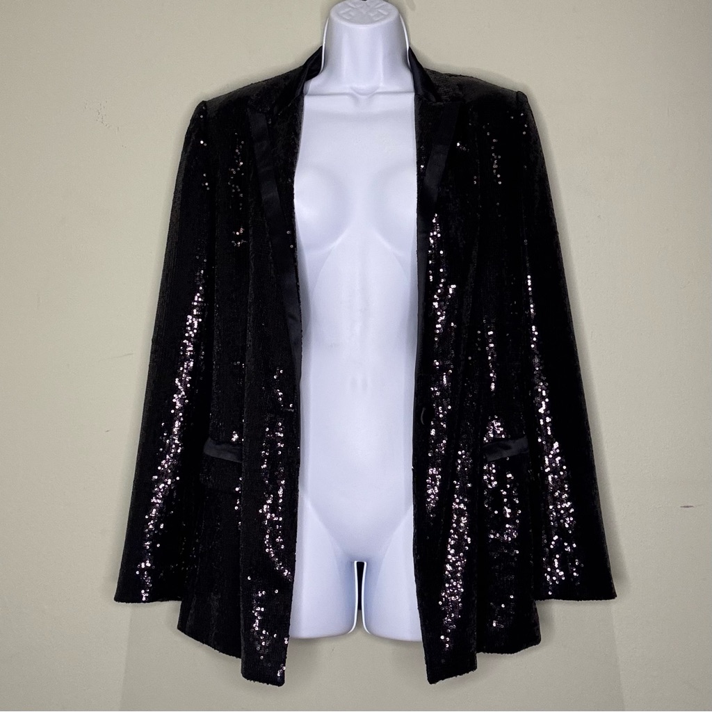 Torn By Ronny Kobo Black Sequin Blazer, Size Medium